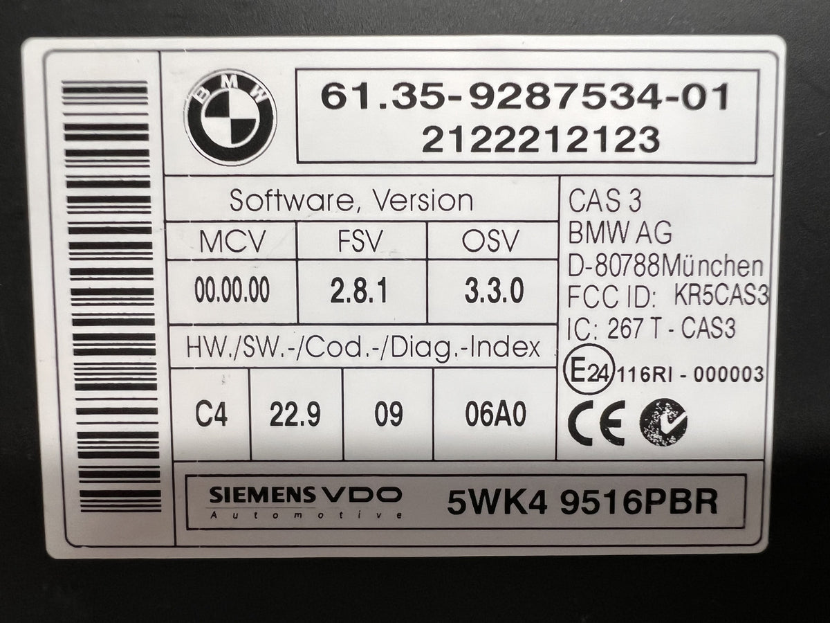 BMW E84 X1 E90 E82 CAS3 Car Access Immobilizer Module w Key Fob OEM Non CA